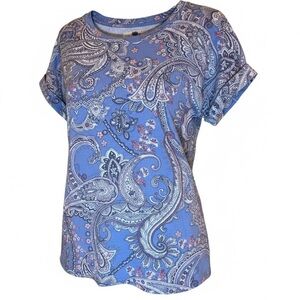 Cupio Blue Paisley Knit Cap Sleeve Top Soft  Blend Tunic Comfort CasualSize XL